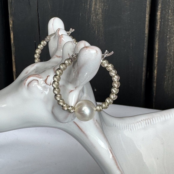 Beaded & Pearl Hoop Earrings SS - Picture 4 of 6